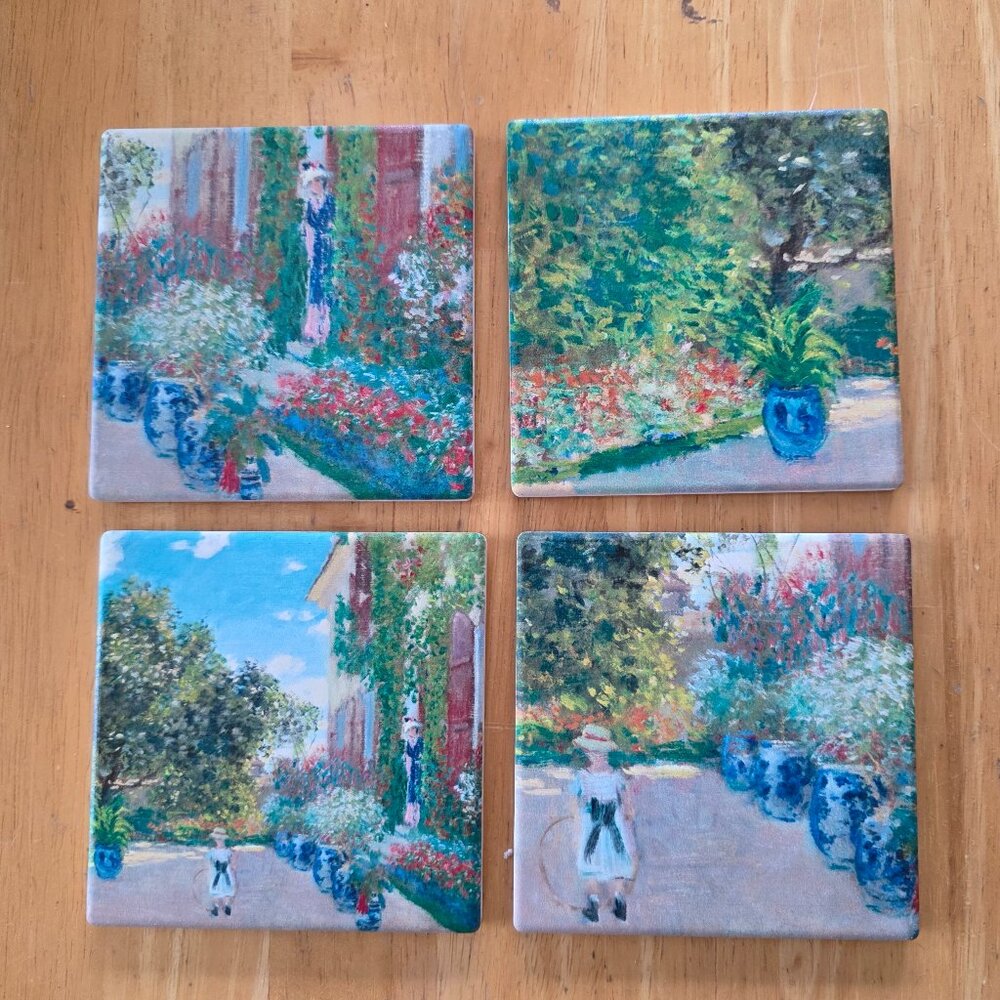 FOUR Artful Living Claude Monet Ceramic Coasters Accent by RainCaper NEW
